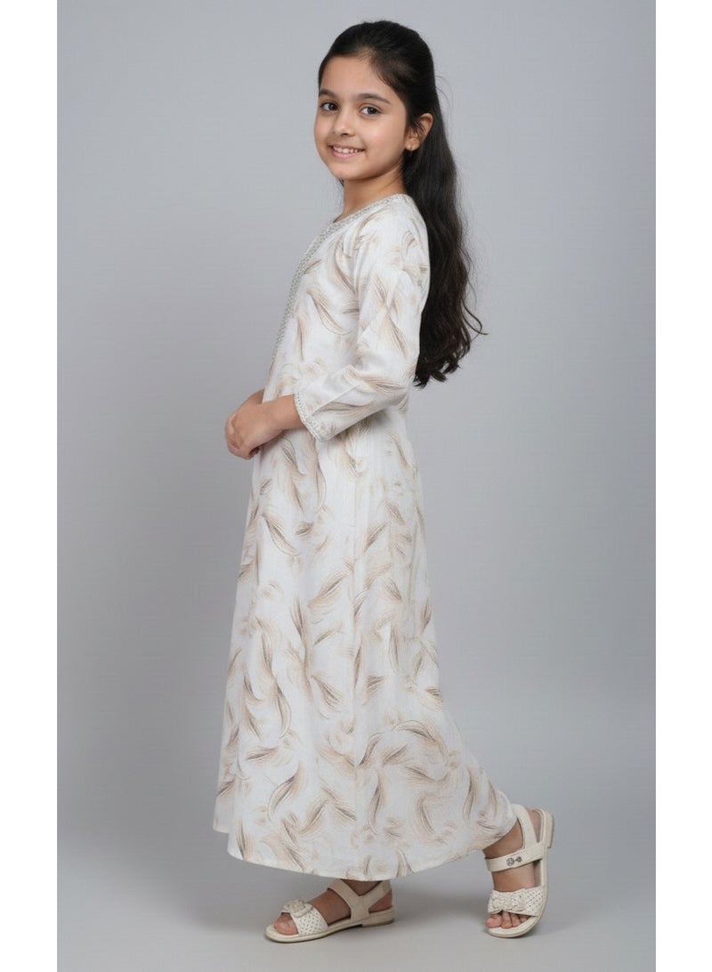 HANA & SARA Girls Arabic Digital Print Jalabiya – Pastel Floral Festive Viscose Blended Comfort Dress - Image 3